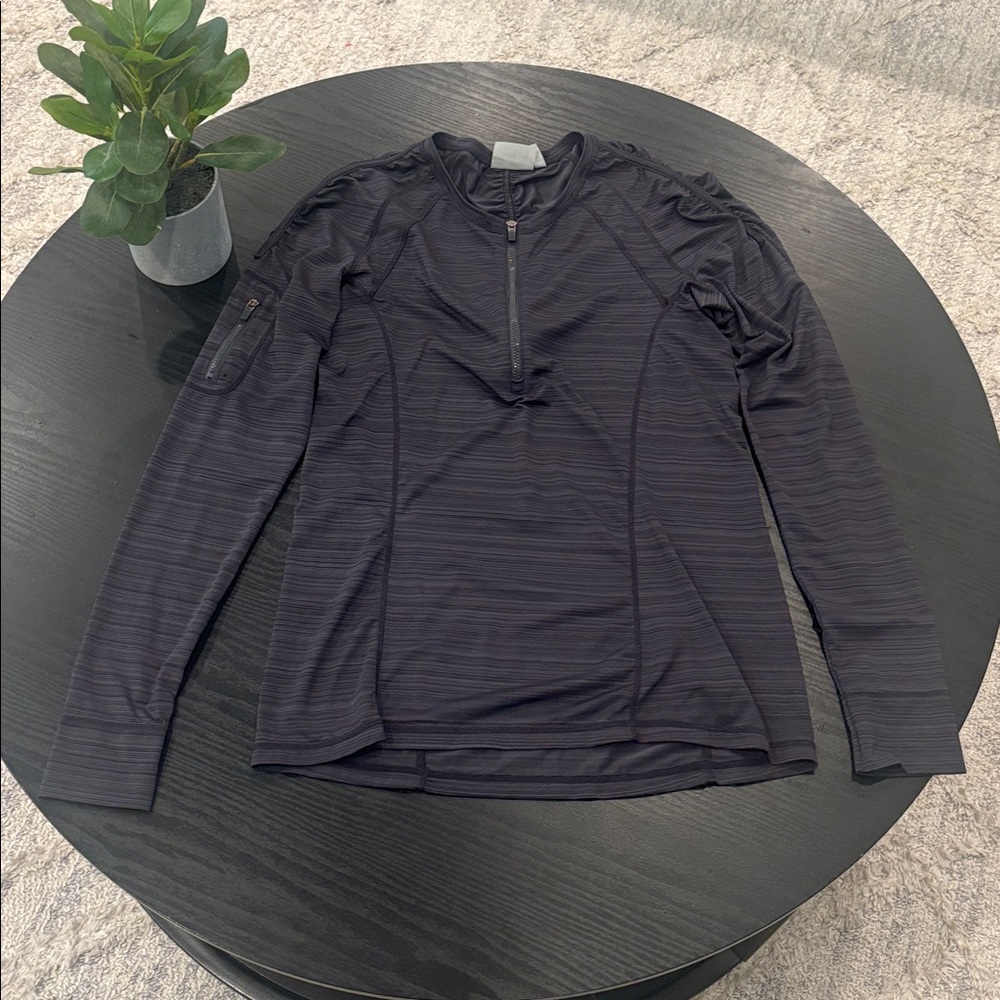 Athleta Shirt Women Medium Raglan Long Sleeve Quarter Zip Ruched Charcoal